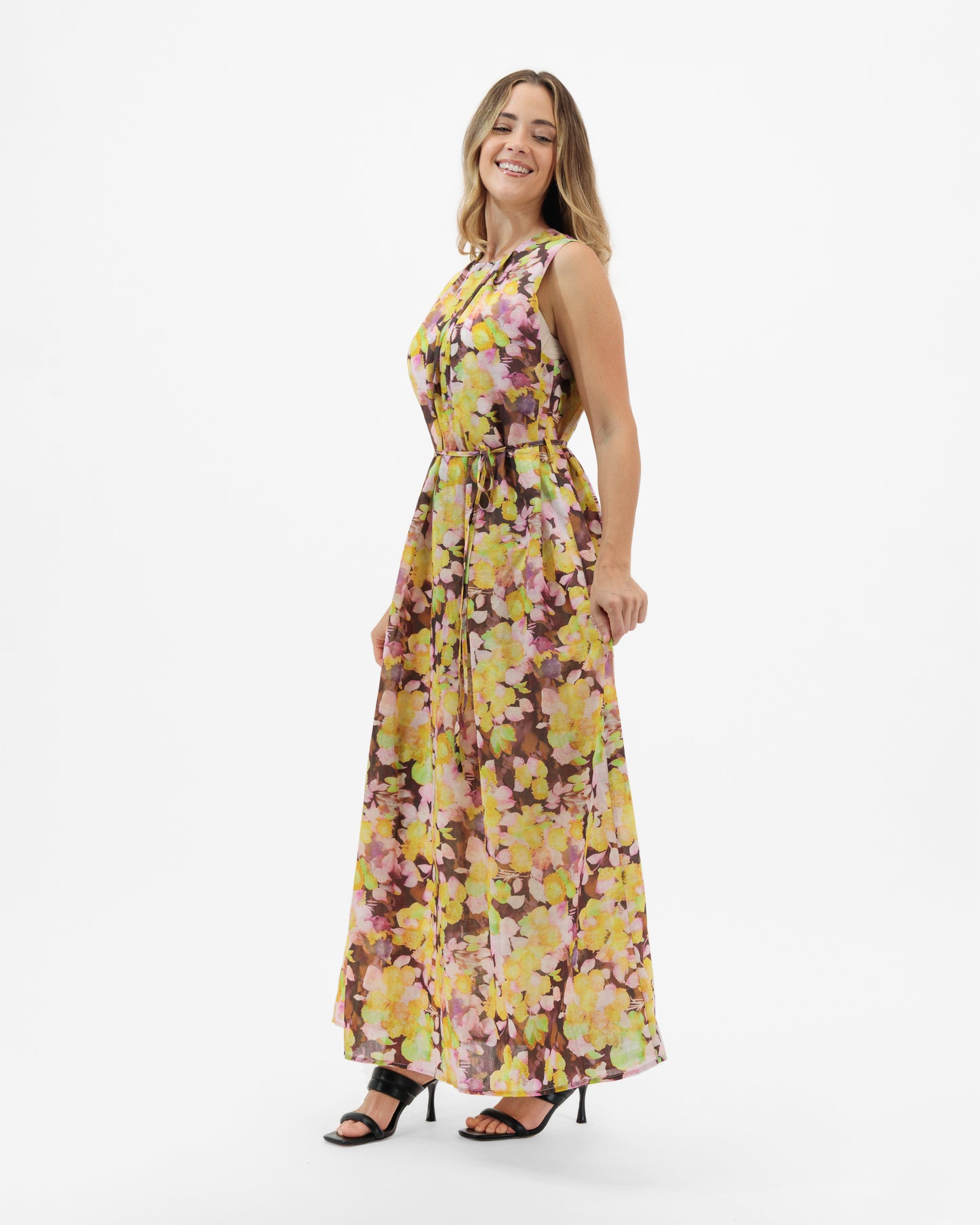 Forsythia - Sleeveless Watercolor Floral Dress