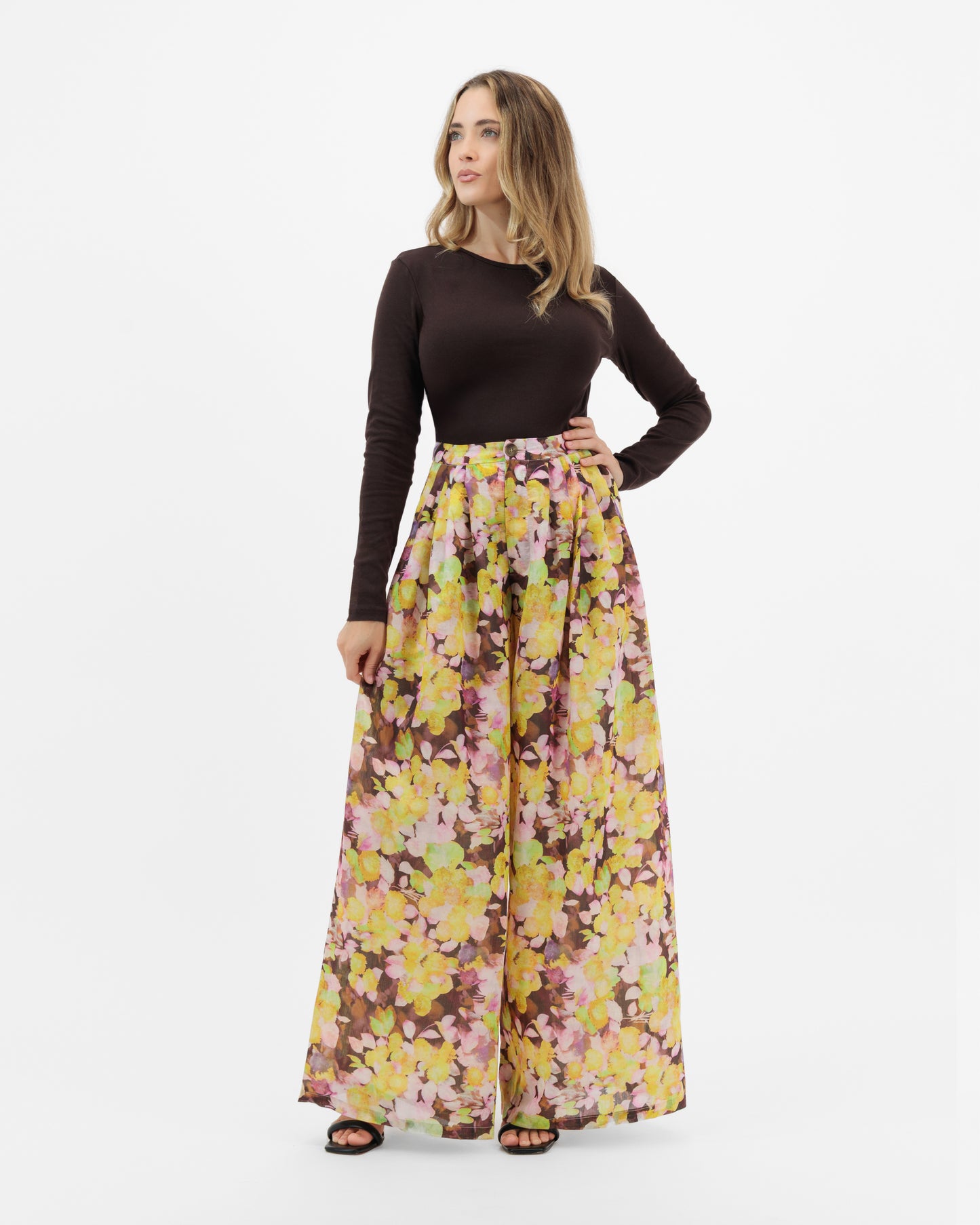 Forsythia - Watercolor Floral Palazzo Trousers