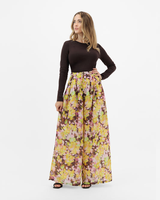 Forsythia - Watercolor Floral Palazzo Trousers