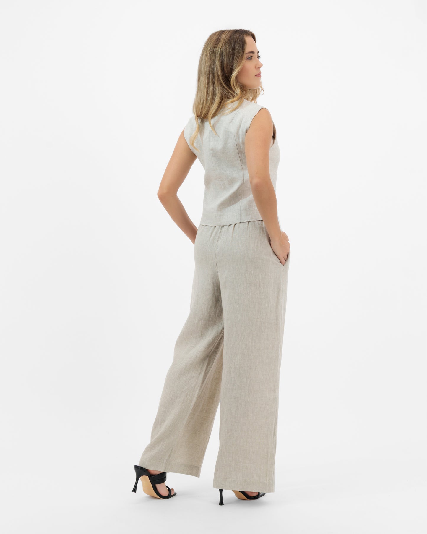 Holly - Linen Waistcoat Vest in Natural Oatmeal