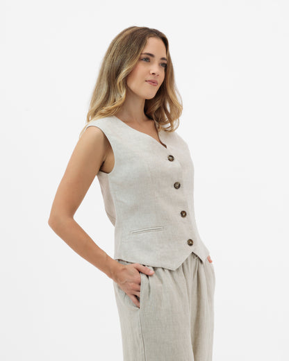 Holly - Linen Waistcoat Vest in Natural Oatmeal