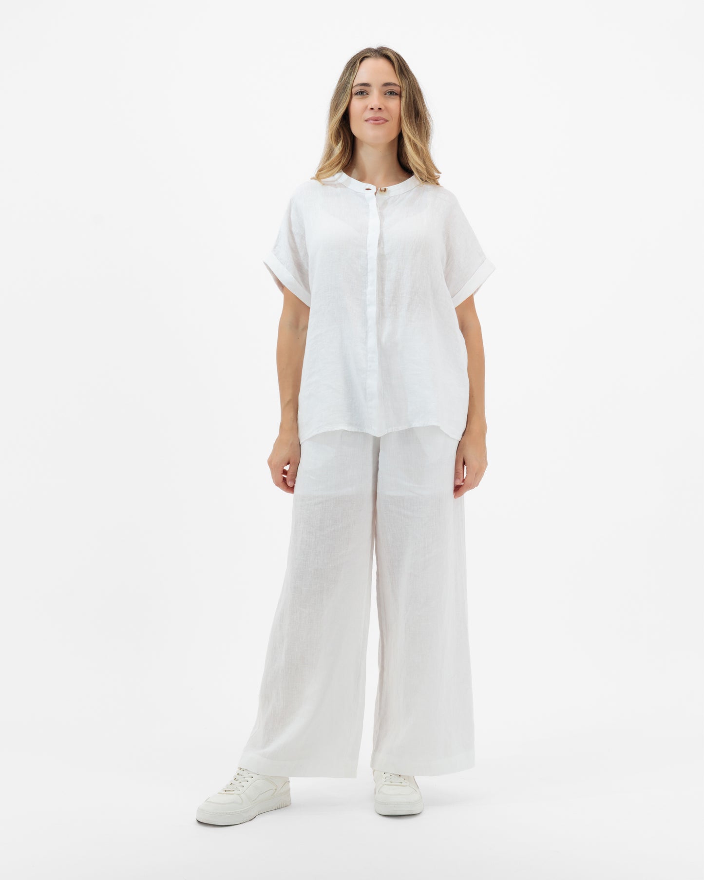 Peace Lily - White Linen Short-Sleeve Top