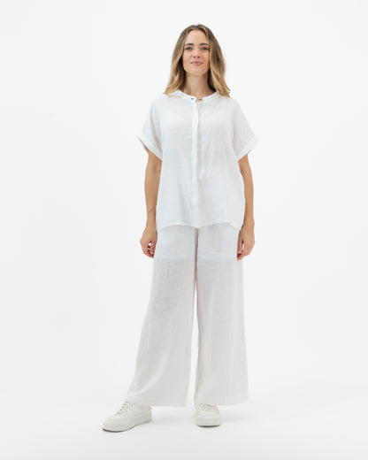 Peace Lily - White Linen Short-Sleeve Top