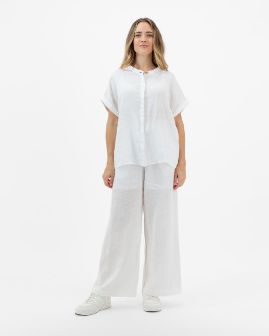 Peace Lily - White Linen Short-Sleeve Top