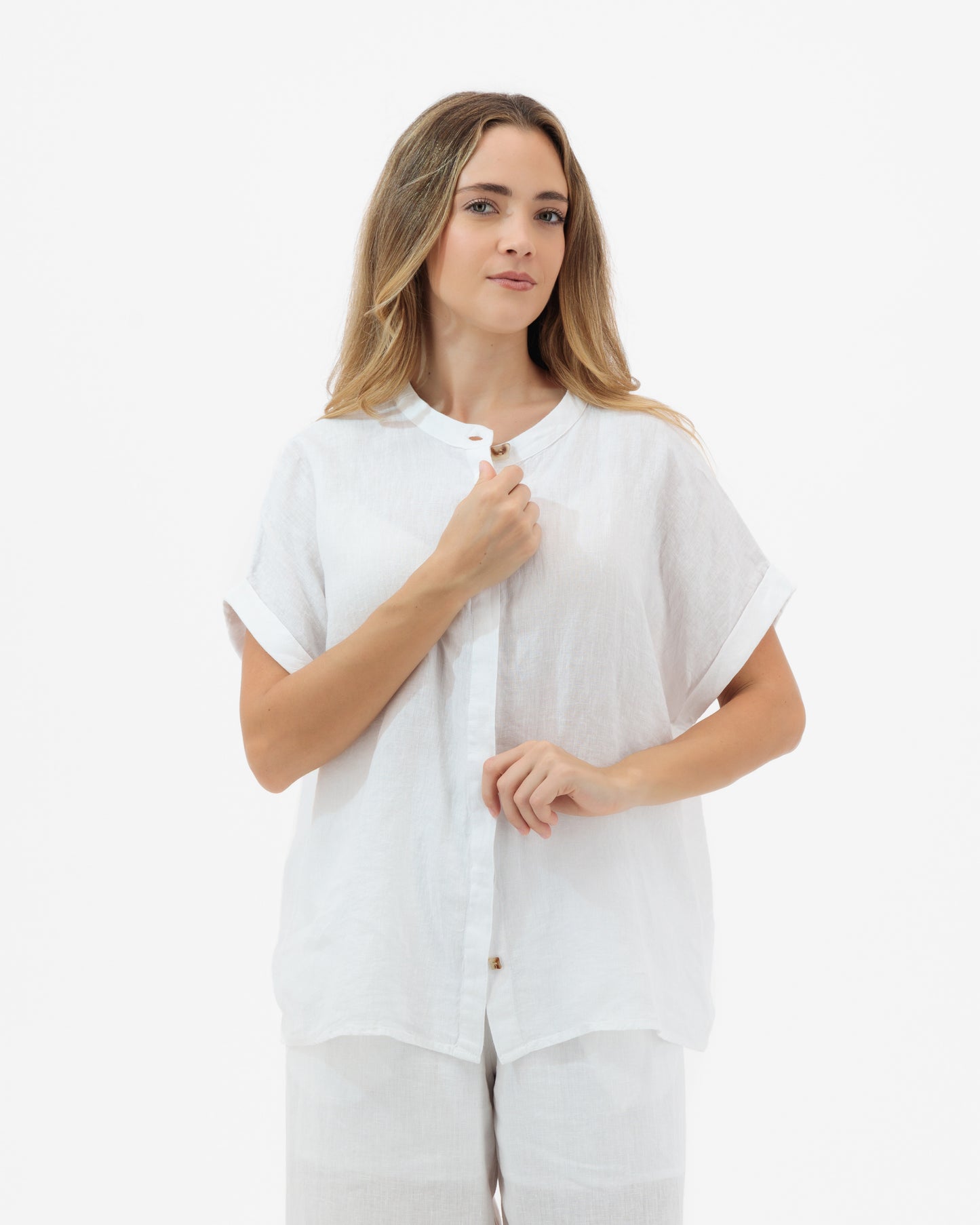 Peace Lily - White Linen Short-Sleeve Top