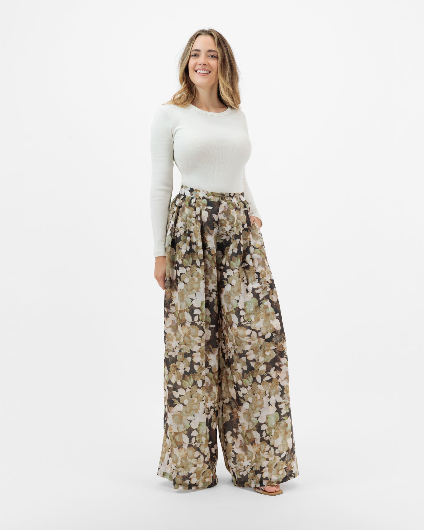 Azalea - Earthy Floral Palazzo Trousers
