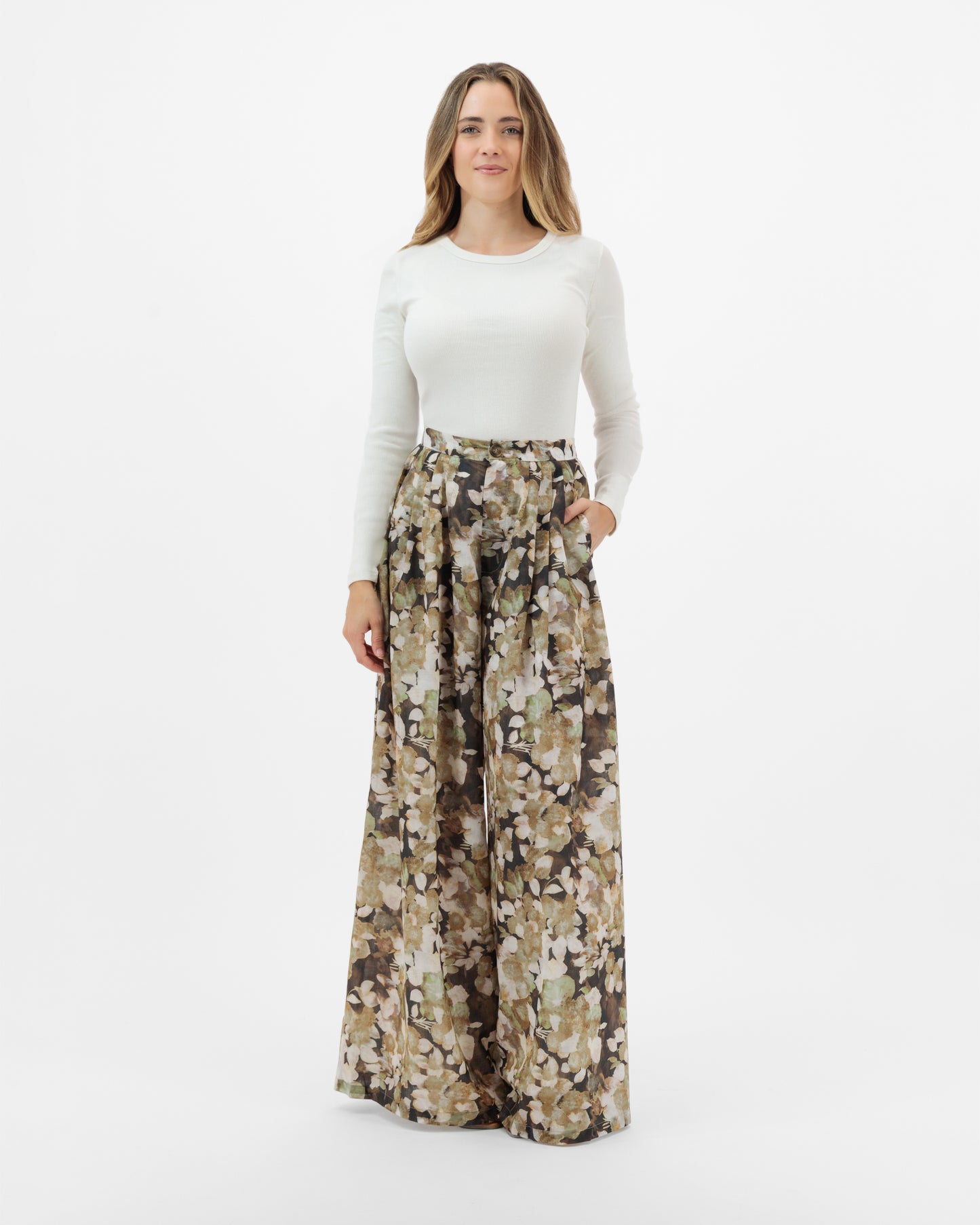 Azalea - Earthy Floral Palazzo Trousers