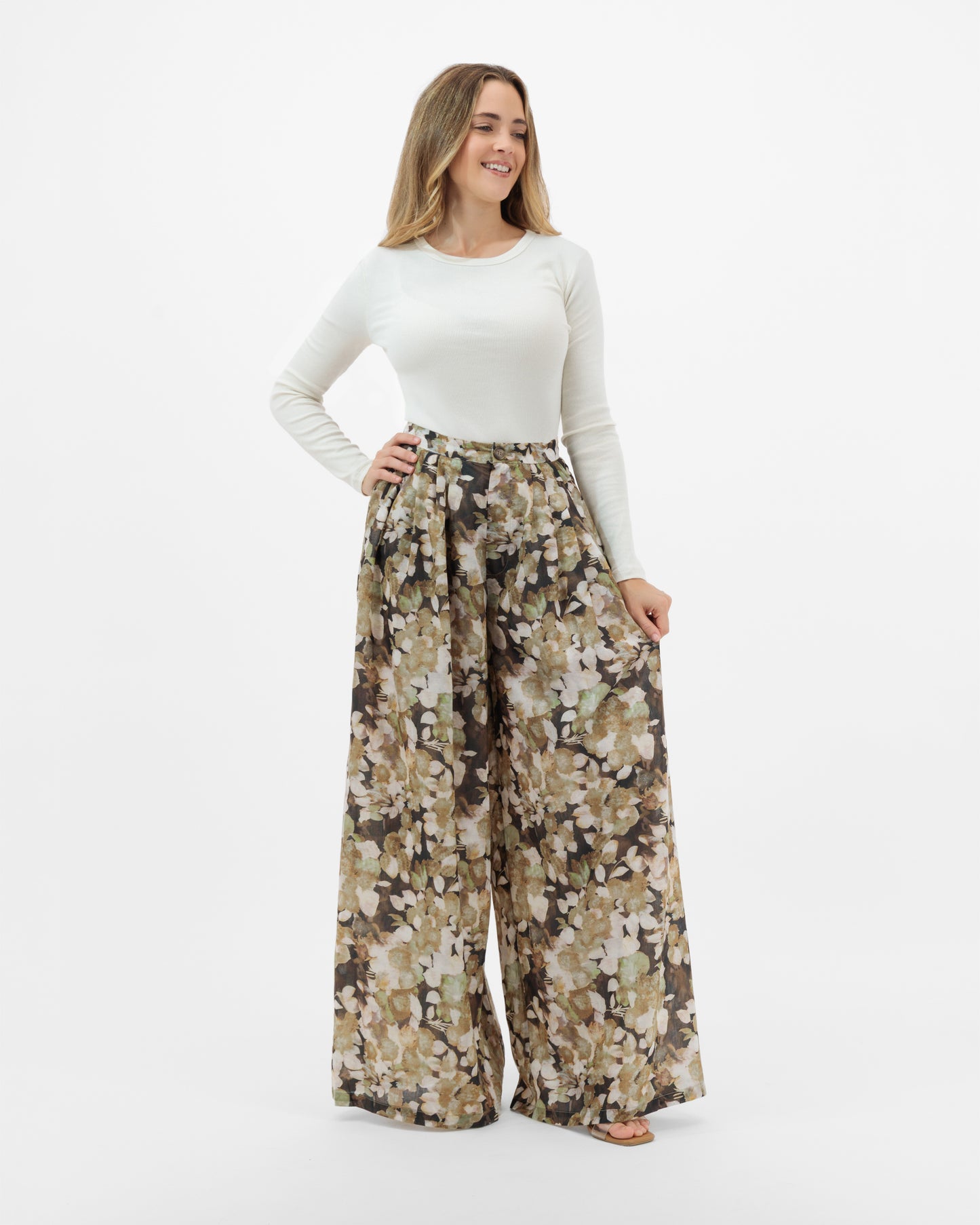 Azalea - Earthy Floral Palazzo Trousers