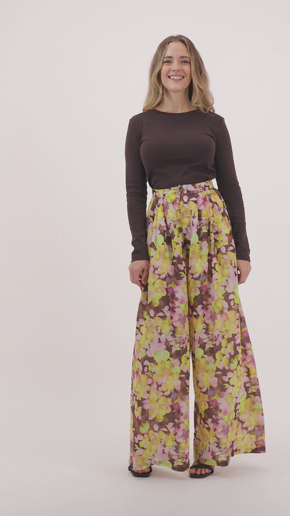 Forsythia - Watercolor Floral Palazzo Trousers