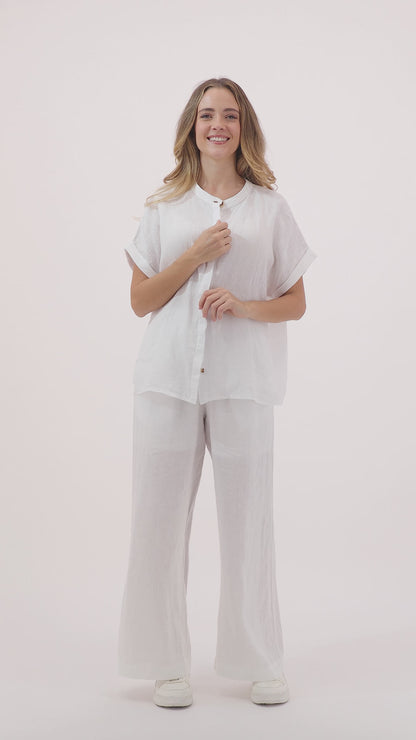 Peace Lily - White Linen Short-Sleeve Top