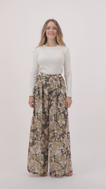 Azalea - Earthy Floral Palazzo Trousers